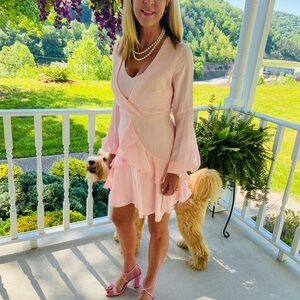 Hello Molly Pink Bishop Sleeve Wrap Dress